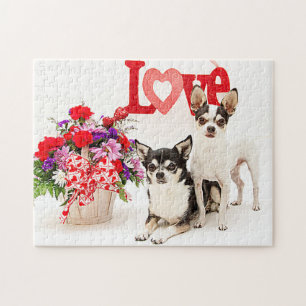 Quebra-cabeça Chihuahua's, Flores e Amor