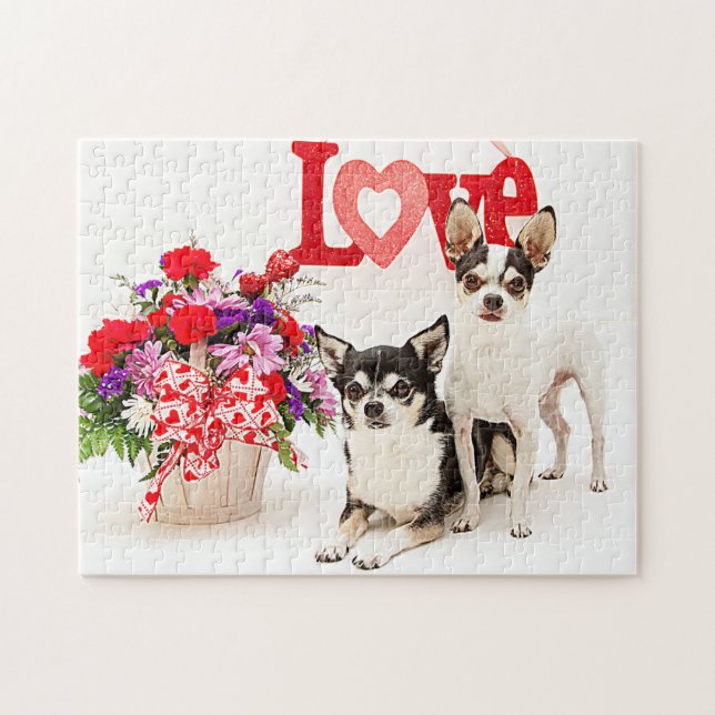 Quebra-cabeça Chihuahua's, Flores e Amor (Horizontal)