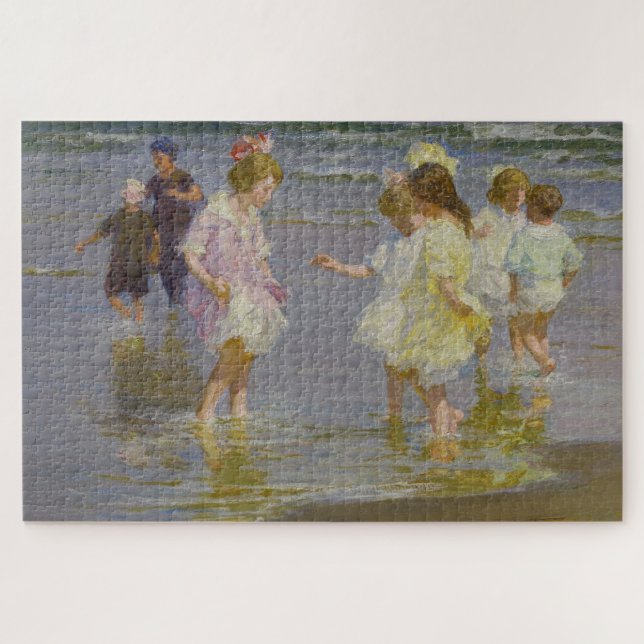 Quebra-cabeça Children Wading on the Beach (por E.H. Potthast) (Horizontal)