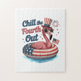 Quebra-cabeça Chill The Fourth Out Funny 4th of July Flamingo