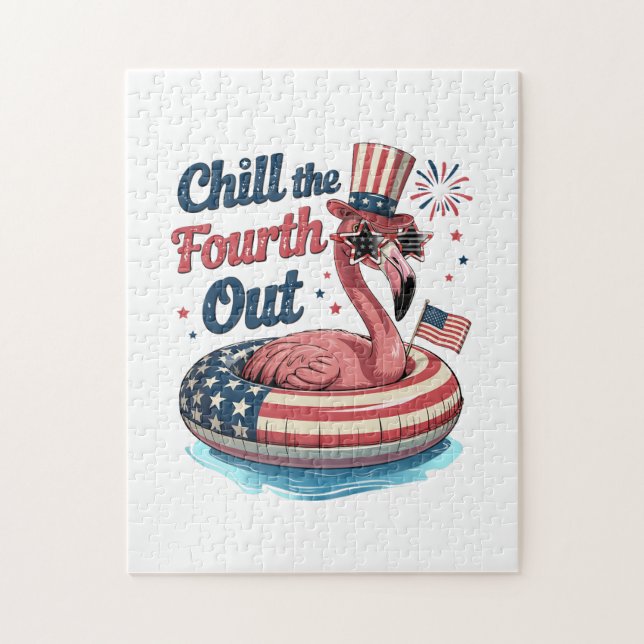 Quebra-cabeça Chill The Fourth Out Funny 4th of July Flamingo (Vertical)