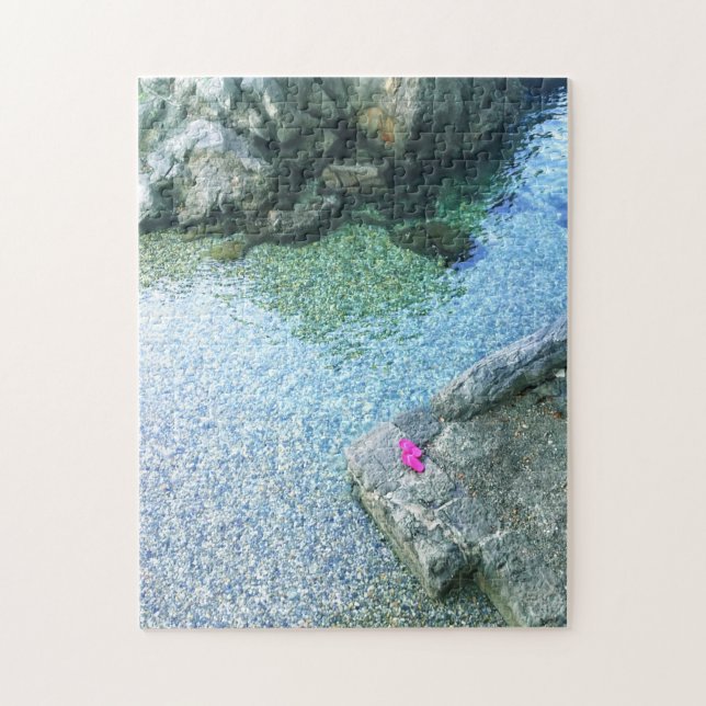 Quebra-cabeça Chinelos Rosa Calçados Na Foto Do Beach Rocks (Vertical)