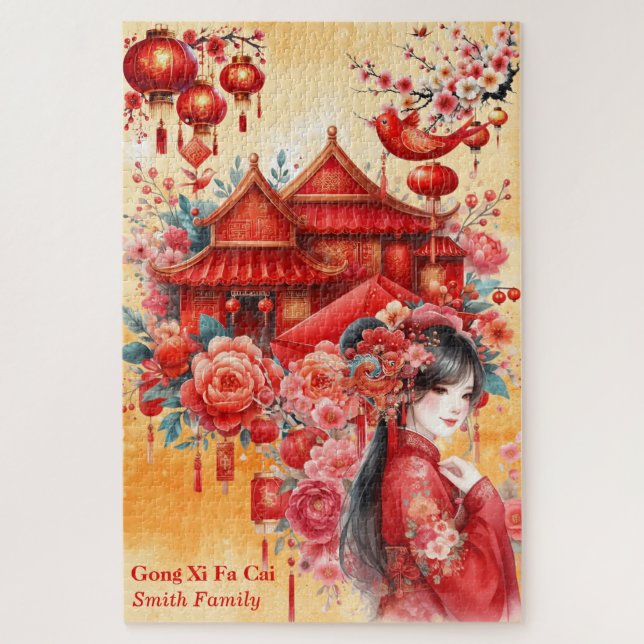 Quebra-cabeça Chinês Lunar Year-Gong Xi Fa Cai-China Cultura (Vertical)