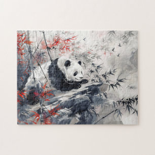 Quebra-cabeça Chinês Watercolor Panda e Bamboo