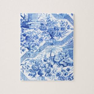 Quebra-cabeça Chinoiserie azul e branca legante