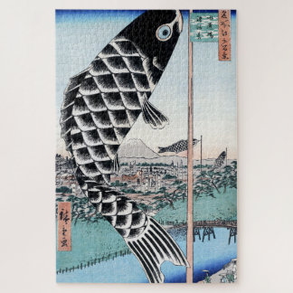 Quebra-cabeça Chinoiserie Koinobori Carpa e Paisagem Fuji