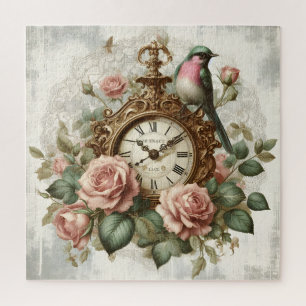 Quebra-cabeça Chique do estilo francês Vintage Rosas de relógio 