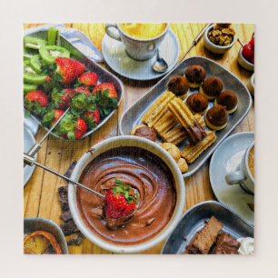 Quebra-cabeça Chocolate Churros Fondue, Doce Festa de Comidas