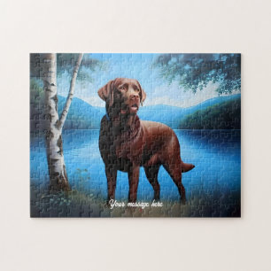Quebra-cabeça Chocolate Labrador e Lago Azul
