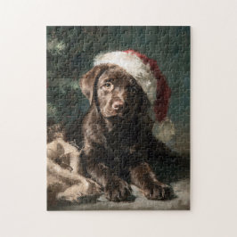 Quebra-cabeça Chocolate Labrador Puppy Christmas Painting