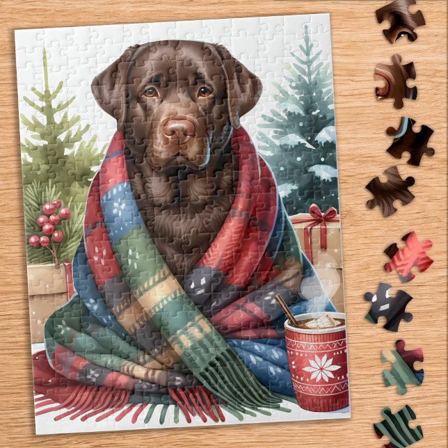 Quebra-cabeça Chocolate Labrador Retriever Cozy Cachorro Natal (Criador carregado)