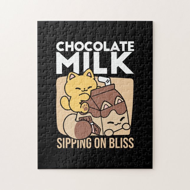 Quebra-cabeça Chocolate Milk Sipping on Bliss – Kawaii Cat Food  (Vertical)