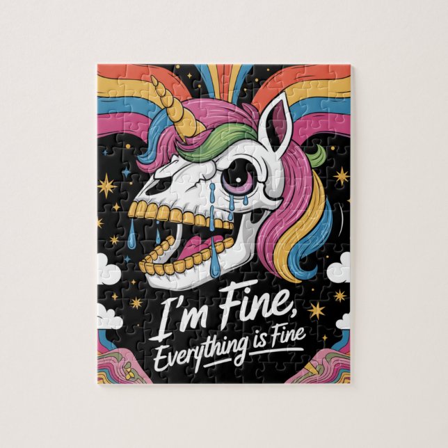 Quebra-cabeça Chorando o Unicorn Skull Im Tudo está bem (Vertical)