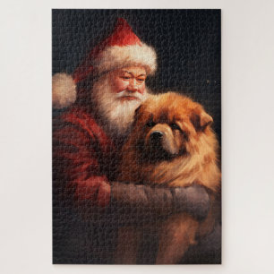 Quebra-cabeça Chow Chow com Papai Noel Natal Festivo