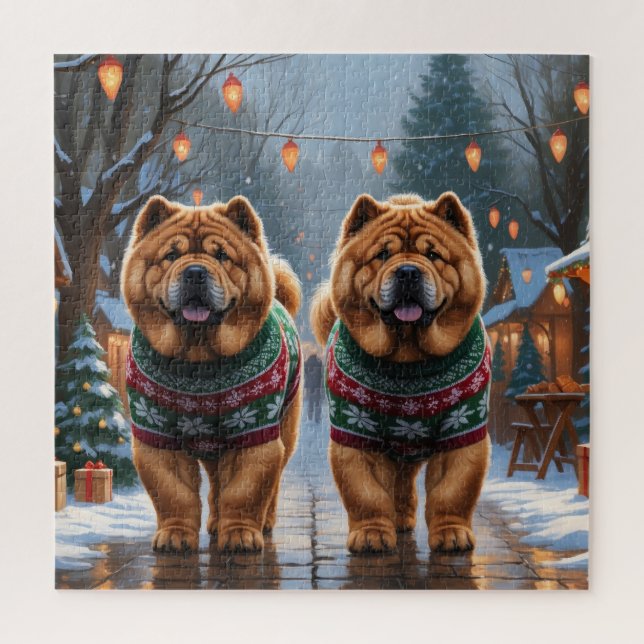 Quebra-cabeça Chow Chow Dogs Christmas Snow Holiday  (Vertical)