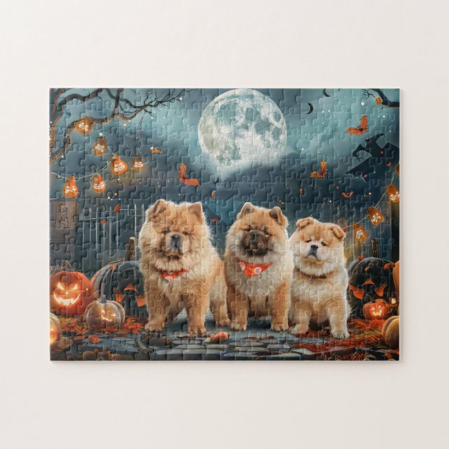 Quebra-cabeça Chow Chow Halloween Spooky (Horizontal)