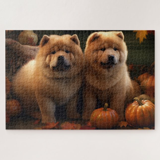 Quebra-cabeça Chow Chow Puppy Autumn Delight Pumpkin (Horizontal)