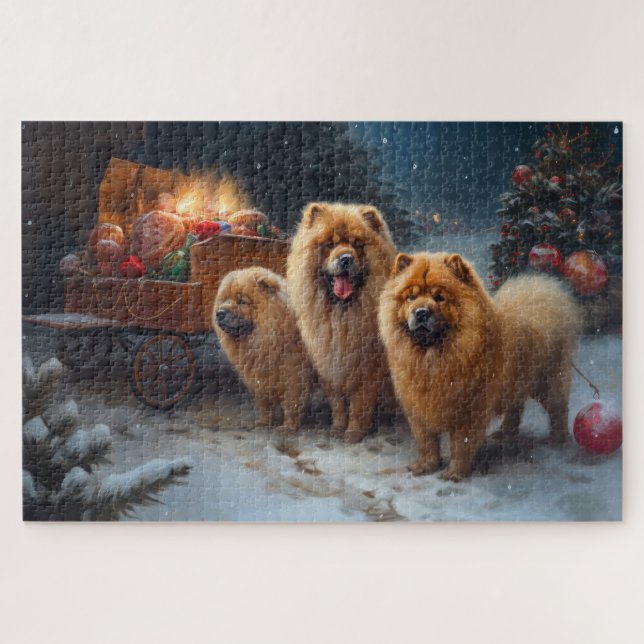 Quebra-cabeça Chow Chow Snowy Sleigh Decência de Natal (Horizontal)
