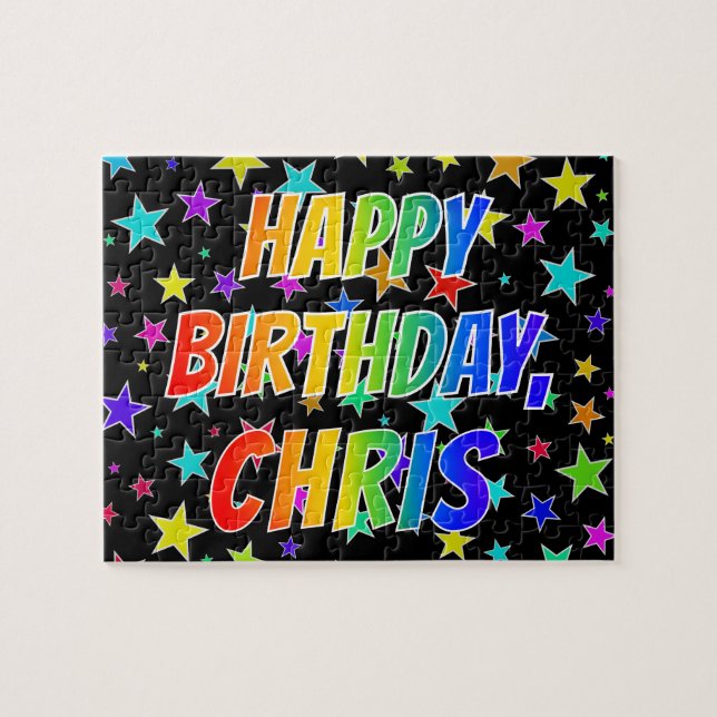 Quebra-cabeça "CHRIS" Primeiro Nome, Diversão "FELIZ ANIVERSÁRIO (Horizontal)