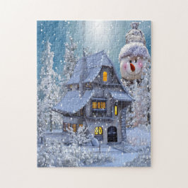 Quebra-cabeça Christmas Gift Winter White Snowman Blue Rustic