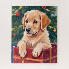 Quebra-cabeça Christmas Golden Retriever Puppy Present