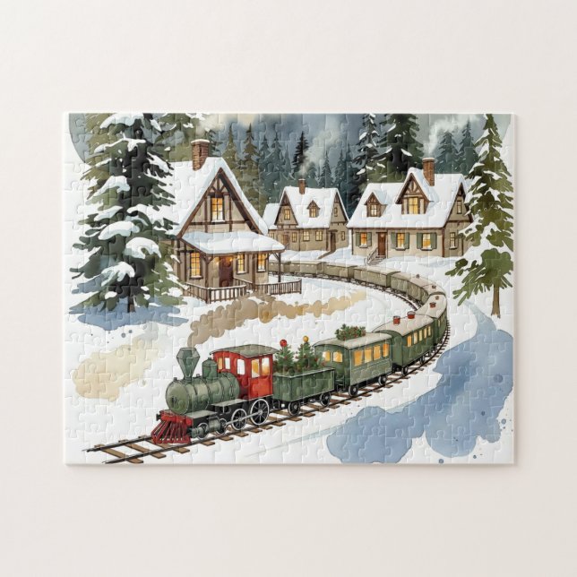 Quebra-cabeça Christmas Train Around Cozy Chalet Village Puzzle (Horizontal)