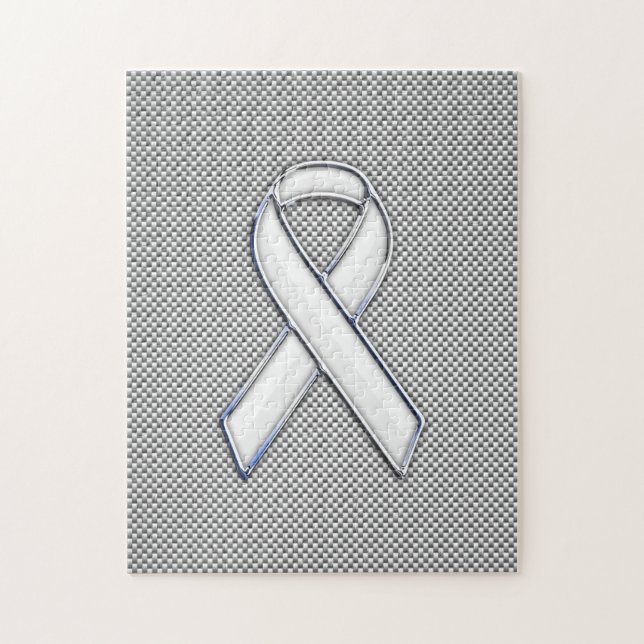 Quebra-cabeça Chrome Like White Ribbon Awareness Carbon Fiber (Vertical)