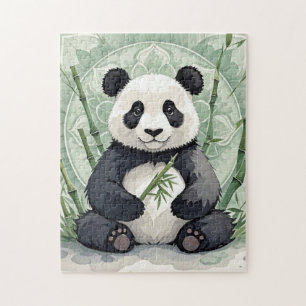 Quebra-cabeça Chubby panda sentada em lótus