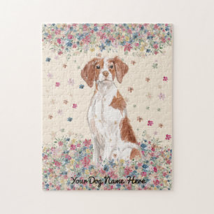Quebra-cabeça Chuva de Flores Brittany Dog