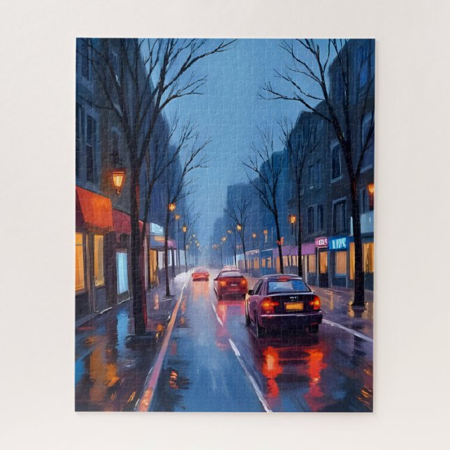 Quebra-cabeça Chuva em Boston | Rua do Centro da Cidade Massachu (Vertical)