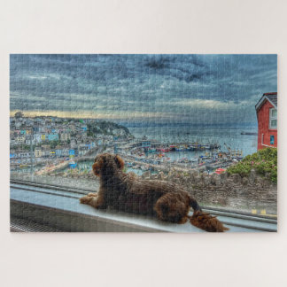 Quebra-cabeça Chuva em Brixham: Vista acolhedora para o porto e 