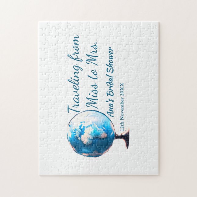 Quebra-cabeça Chuveiro de noiva de viagem adicione nome data sen (Vertical)