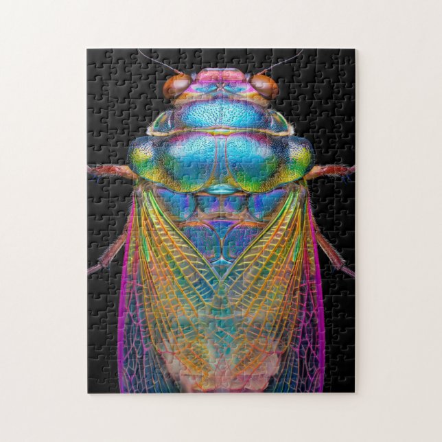 Quebra-cabeça Cicada em cores iridescentes a preto (Vertical)