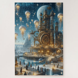 Quebra-cabeça Cidade Antiga Futurística Steampunk com medusa