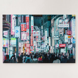 Quebra-cabeça Cidade Colorida de Tóquio Japão na Noite Poster