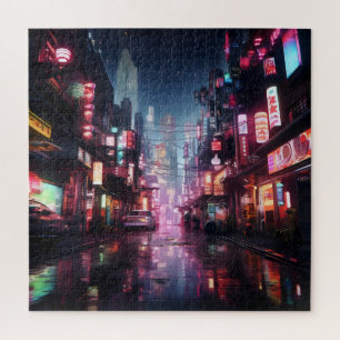 Quebra-cabeça Cidade Cyberpunk Asiática