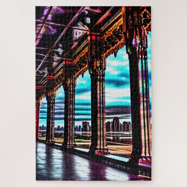Quebra-cabeça Cidade de banda desenhada cor-de-rosa e azul (Vertical)