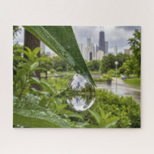 Quebra-cabeça Cidade de Chicago refletida numa gota de chuva