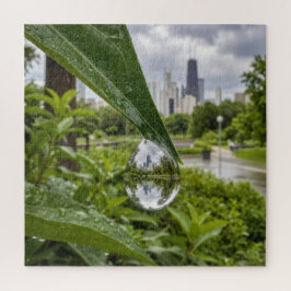 Quebra-cabeça Cidade de Chicago Refletida numa Gota de Chuva