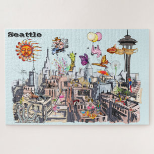 Quebra-cabeça Cidade de Seattle Surreal Pop Art Busy