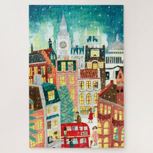 Quebra-cabeça Cidade Ilustrativa de Londres na lareira da neve
