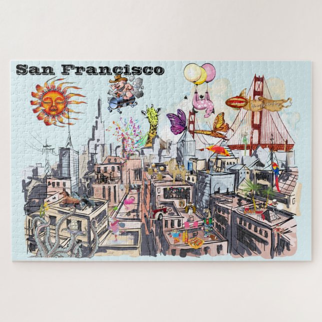 Quebra-cabeça Cidade Ocupada da Arte Pop Surreal de São Francisc (Horizontal)