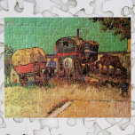 Quebra-cabeça Ciganos com caravanas por Vincent van Gogh<br><div class="desc">Encampamento de ciganos com caravanas por Vincent van Gogh é um apos impressionismo de arte cotidiano vintage e uma pintura de transporte que inclui um grupo de ciganos com seus vagões. Os cavalos e bois estão descansando e comendo debaixo das árvores em um campo ou prado. Sobre o artista: Vincent...</div>