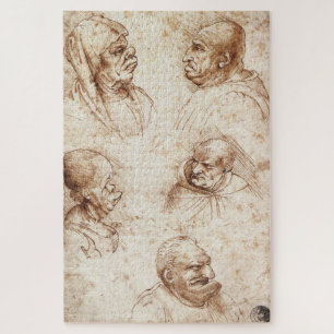 Quebra-cabeça Cinco Cabeças Caricaturais (c.1490): Leonardo da V