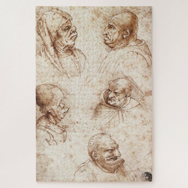 Quebra-cabeça Cinco Cabeças Caricaturais (c.1490): Leonardo da V (Vertical)