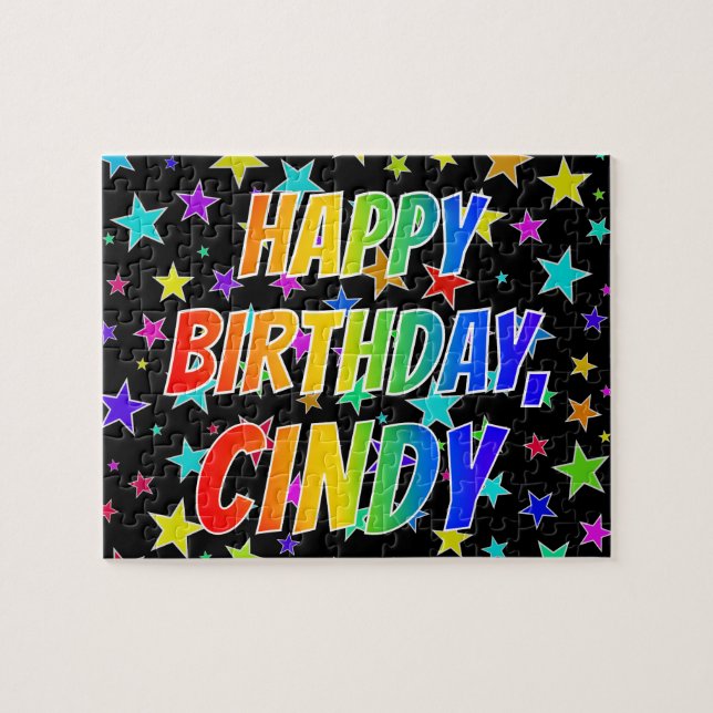 Quebra-cabeça "CINDY" Primeiro Nome, Diversão "FELIZ ANIVERSÁRIO (Horizontal)