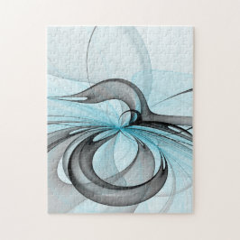 Quebra-cabeça Cinza Antracite Arte Fractal Azul Moderna