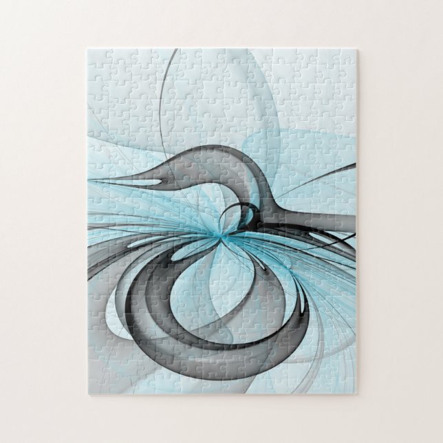 Quebra-cabeça Cinza Antracite Arte Fractal Azul Moderna (Vertical)