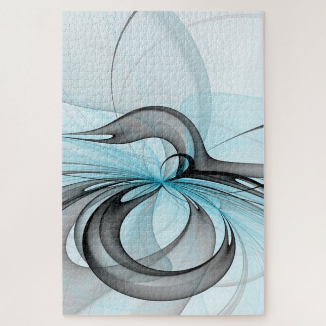 Quebra-cabeça Cinza Antracite Arte Fractal Azul Moderna (Vertical)