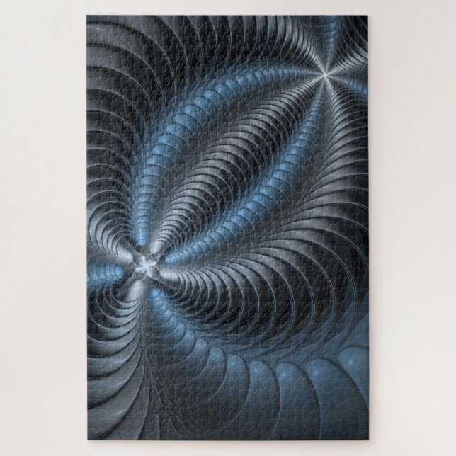 Quebra-cabeça Cinza Azul Plástico Arte Fractal 3D Abstrato (Vertical)
